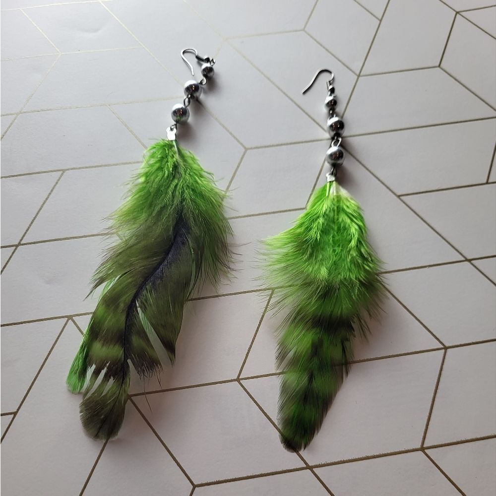 Green Feather Earrings